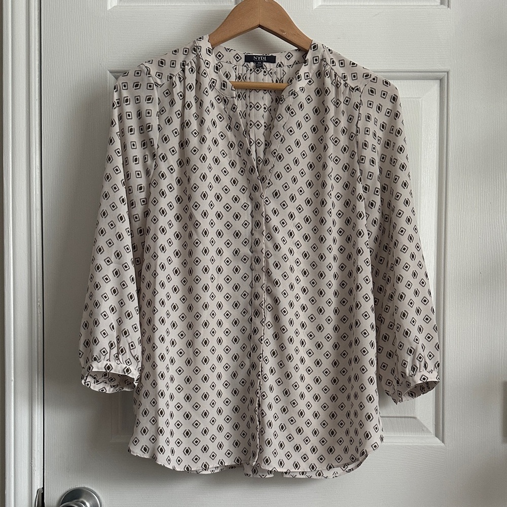NYDJ Geometric Print Blouse - Cream and Black